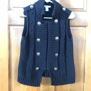 Black knit vest with military style buttons